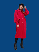 Charger l'image dans la galerie, Manteau vintage Armelle - Laine rouge, Col Claudine, manches ajourées. Taille L, 40, 42. Pierre Cardin. Made in France.
