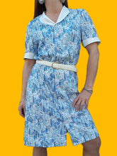 Charger l'image dans la galerie, Robe vintage Marjorie - Imprimé abstrait bleu. Taille S, 36, 38. Fabriqué en France