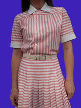 Charger l'image dans la galerie, Ensemble vintage Bridget - Jupe plissée et Top assorti rayé, Taille S, 36, 38. Marcelle Griffon. Fabriqué en France