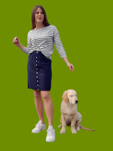 Charger l'image dans la galerie, Jupe vintage Babeth - Bleu marine à boutons, coupe droite. Taille M, 38, 40. Made in France.