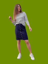 Charger l'image dans la galerie, Jupe vintage Babeth - Bleu marine à boutons, coupe droite. Taille M, 38, 40. Made in France.