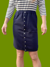 Charger l'image dans la galerie, Jupe vintage Babeth - Bleu marine à boutons, coupe droite. Taille M, 38, 40. Made in France.