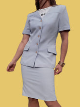Charger l'image dans la galerie, Ensemble vintage Aude - Veste et jupe crayon bleus. Taille XS, 34, 36. Marcelle Griffon