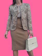 Charger l'image dans la galerie, Ensemble vintage Viviane - Laine beige fleurie. Taille S, 36, 38. Devernois Paris