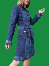 Charger l'image dans la galerie, Manteau vintage Armande - Tweed à franges et denim. Taille S, 36, 38. D&G - Dolce & Gabanna. Made in Italy.