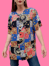 Charger l'image dans la galerie, Chemisier vintage Lili - A carreaux bariolés. Taille XXL, 44, 46. Damart.