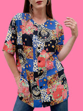 Charger l'image dans la galerie, Chemisier vintage Lili - A carreaux bariolés. Taille XXL, 44, 46. Damart.