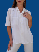 Charger l'image dans la galerie, Chemisette vintage Romane - Blanche à rayures. Taille XXL, 44, 46. Made in France