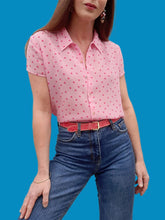 Charger l'image dans la galerie, Chemisette vintage Virginie - Rose à pois. Taille M, 38, 40. Cacharel. Made in France