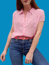 Charger l'image dans la galerie, Chemisette vintage Virginie - Rose à pois. Taille M, 38, 40. Cacharel. Made in France