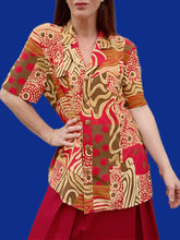 Charger l'image dans la galerie, Chemisette vintage Rose - Imprimé abstrait. Taille XXL, 44, 46. Jean Lo Bello. Made in France.