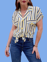 Charger l'image dans la galerie, Chemisette vintage Jade - Rayures jaunes, blanches et bleues. Taille M, 38, 40. Weill