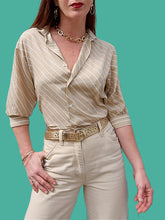 Charger l'image dans la galerie, Chemisette vintage Alice - Rayée beige et blanche. Taille S, 36, 38. Julien Paris. Made in France