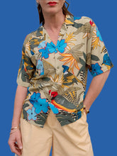 Charger l'image dans la galerie, Chemisette vintage Prisca - Imprimé tropical. Taille M, 38, 40. Adéka. Made in France.