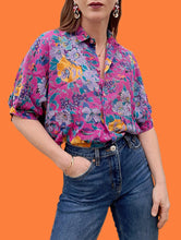 Charger l'image dans la galerie, Chemisette vintage Ness - Manches bouffantes. Print fleuri. Taille L, 40, 42. Made in France.