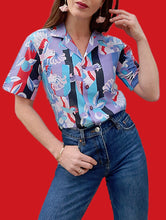 Charger l'image dans la galerie, Chemisette vintage Salima - Imprimé tropical. Perroquets. Taille S, 36, 38. Made in France