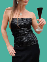 Charger l'image dans la galerie, Bustier "Seconde" Roxane - Sequins noirs et brillants. Taille S, 36, 38. Rodier. Made in France