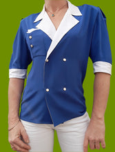 Charger l'image dans la galerie, Chemisier vintage Noëlla - Tissu contrastant. Taille M, 38, 40. Fabriqué en France