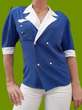 Charger l'image dans la galerie, Chemisier vintage Noëlla - Tissu contrastant. Taille M, 38, 40. Fabriqué en France