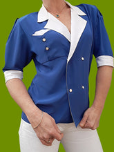 Charger l'image dans la galerie, Chemisier vintage Noëlla - Tissu contrastant. Taille M, 38, 40. Fabriqué en France