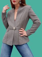 Charger l'image dans la galerie, Blazer vintage Sophie - Laine grise chinée. Col cranté. Taille S, 36, 38. Terry Paris. Made in France.