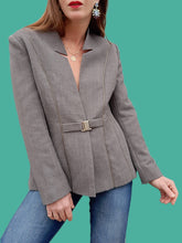 Charger l'image dans la galerie, Blazer vintage Sophie - Laine grise chinée. Col cranté. Taille S, 36, 38. Terry Paris. Made in France.