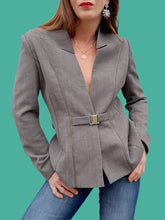 Charger l'image dans la galerie, Blazer vintage Sophie - Laine grise chinée. Col cranté. Taille S, 36, 38. Terry Paris. Made in France.