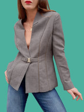 Charger l'image dans la galerie, Blazer vintage Sophie - Laine grise chinée. Col cranté. Taille S, 36, 38. Terry Paris. Made in France.