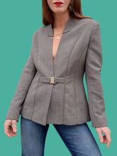 Charger l'image dans la galerie, Blazer vintage Sophie - Laine grise chinée. Col cranté. Taille S, 36, 38. Terry Paris. Made in France.