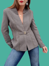 Charger l'image dans la galerie, Blazer vintage Sophie - Laine grise chinée. Col cranté. Taille S, 36, 38. Terry Paris. Made in France.