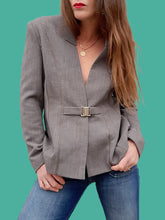 Charger l'image dans la galerie, Blazer vintage Sophie - Laine grise chinée. Col cranté. Taille S, 36, 38. Terry Paris. Made in France.