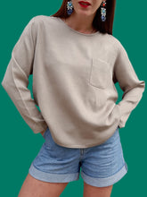 Charger l'image dans la galerie, Haut vintage Mia - Soie gris/beige chinée. Taille XL, 42, 44. Inscription Sonia Rykiel