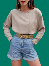 Charger l'image dans la galerie, Haut vintage Mia - Soie gris/beige chinée. Taille XL, 42, 44. Inscription Sonia Rykiel