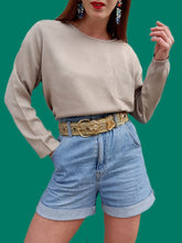 Charger l'image dans la galerie, Haut vintage Mia - Soie gris/beige chinée. Taille XL, 42, 44. Inscription Sonia Rykiel