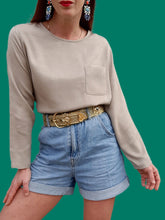 Charger l'image dans la galerie, Haut vintage Mia - Soie gris/beige chinée. Taille XL, 42, 44. Inscription Sonia Rykiel