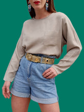 Charger l'image dans la galerie, Haut vintage Mia - Soie gris/beige chinée. Taille XL, 42, 44. Inscription Sonia Rykiel