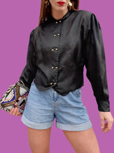 Charger l'image dans la galerie, Chemisier vintage Armance - Noir à double boutonnage. Taille M, 38, 40.