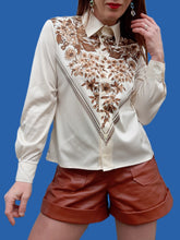 Charger l'image dans la galerie, Chemisier vintage Garence - Plastron en V fleuri. Taille S, 36, 38.
