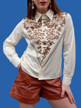 Charger l'image dans la galerie, Chemisier vintage Garence - Plastron en V fleuri. Taille S, 36, 38.