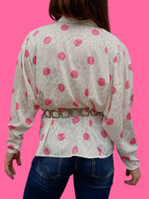 Charger l'image dans la galerie, Chemisier vintage Laure - Blanc à pois roses et flammes irisées. Taille M, 38, 40. Lenvol Paris. Made in France.