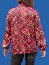 Charger l'image dans la galerie, Chemisier vintage Paula - Violet imprimé chaînes et fleurs. Taille S, 36, 38