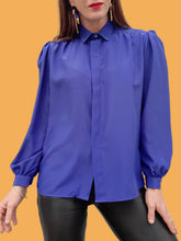 Charger l'image dans la galerie, Chemisier vintage Sohane - Bleu roi. Taille XL, 42, 44. Créations Hazan. Made in France.