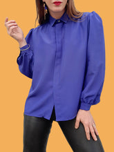 Charger l'image dans la galerie, Chemisier vintage Sohane - Bleu roi. Taille XL, 42, 44. Créations Hazan. Made in France.