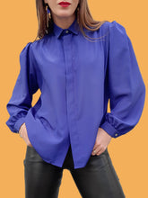 Charger l'image dans la galerie, Chemisier vintage Sohane - Bleu roi. Taille XL, 42, 44. Créations Hazan. Made in France.