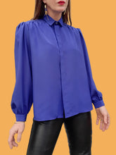 Charger l'image dans la galerie, Chemisier vintage Sohane - Bleu roi. Taille XL, 42, 44. Créations Hazan. Made in France.