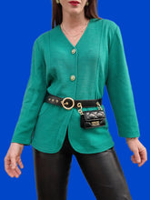 Charger l'image dans la galerie, Cardigan vintage Suzie - Vert texturé. Taille M, 38, 40. Donna de Vincente. Made in Italy