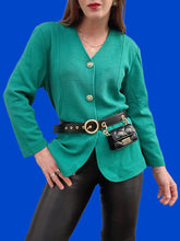 Charger l'image dans la galerie, Cardigan vintage Suzie - Vert texturé. Taille M, 38, 40. Donna de Vincente. Made in Italy