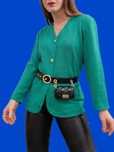Charger l'image dans la galerie, Cardigan vintage Suzie - Vert texturé. Taille M, 38, 40. Donna de Vincente. Made in Italy