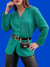 Charger l'image dans la galerie, Cardigan vintage Suzie - Vert texturé. Taille M, 38, 40. Donna de Vincente. Made in Italy