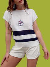 Charger l'image dans la galerie, Pull d'été vintage Claudia - Marinières à manches courtes. Taille M, 38, 40. Grand Marine.